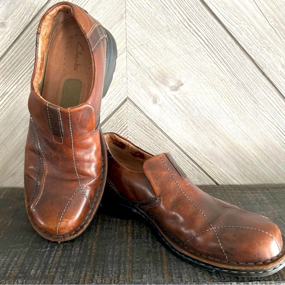 Clarks Escalade Leather Causal Loafers 70846 Brown Slip On Men Sz 9.5